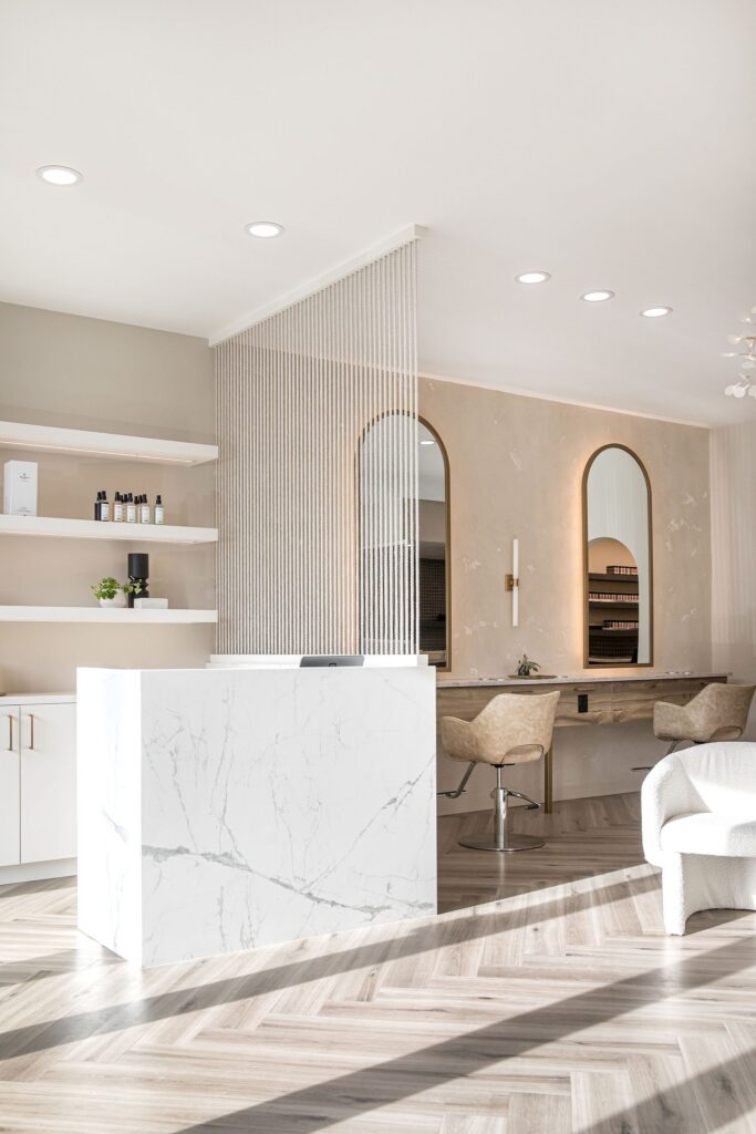 Luxury hair salon reception desk - The Headroom Salon in Calgary