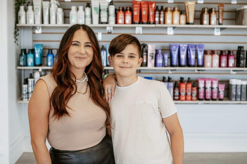 Danielle and her son Gordon, working at The Headroom
